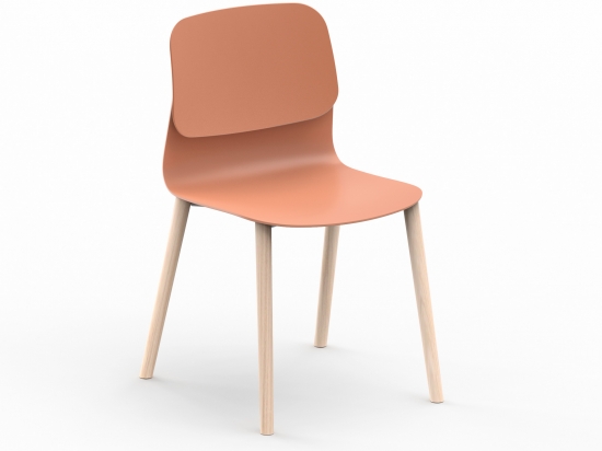 Chaise coque en polypropylène, 4 pieds bois