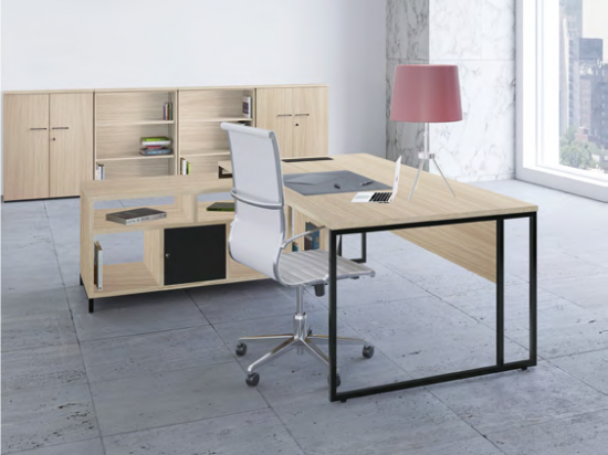 Bureau piètement double avec meuble rangement avec porte