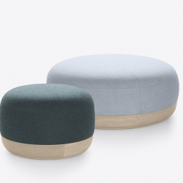 Pouf en tissus avec base en bois