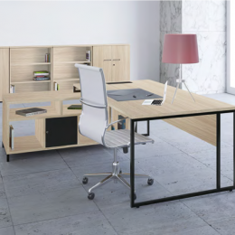Bureau piètement double avec meuble rangement avec porte