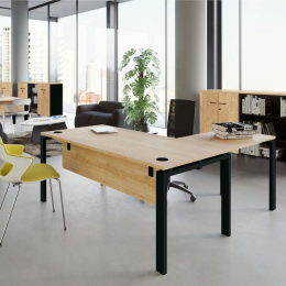 Bureau piètement arche avec obturateurs et meuble de rangement